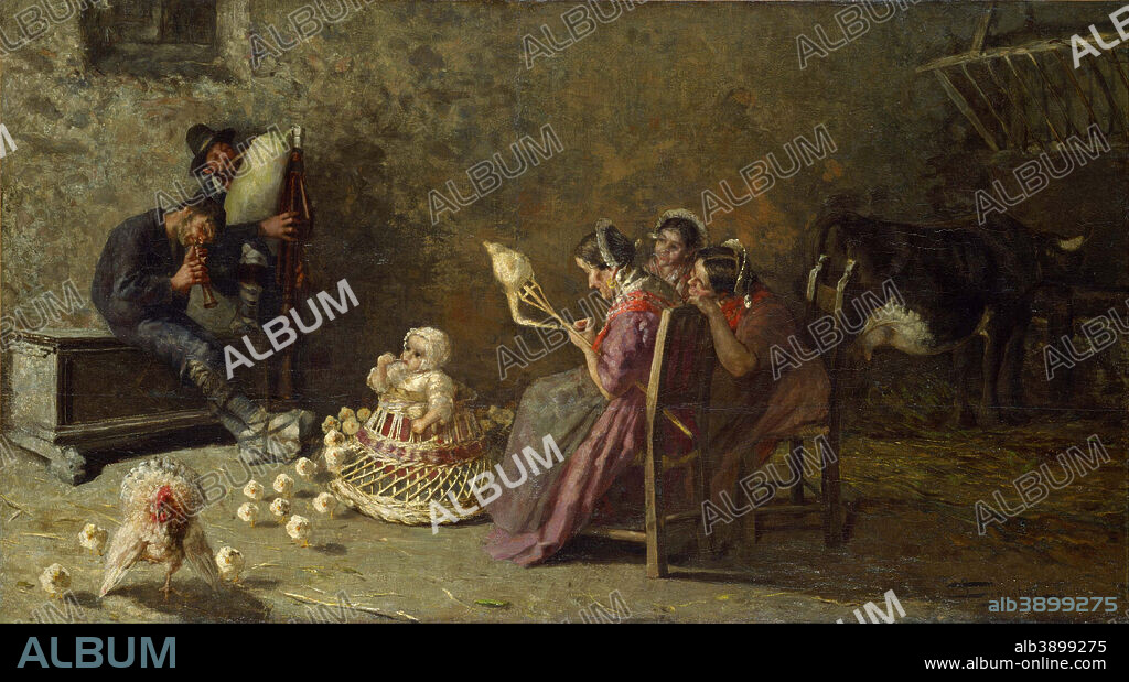 GIOVANNI SEGANTINI. Bagpipers of Brianza. Date/Period: Ca. 1883-85. Painting. Oil on canvas Oil on canvas. Height: 1,072 mm (42.20 in); Width: 1,922 mm (75.66 in).