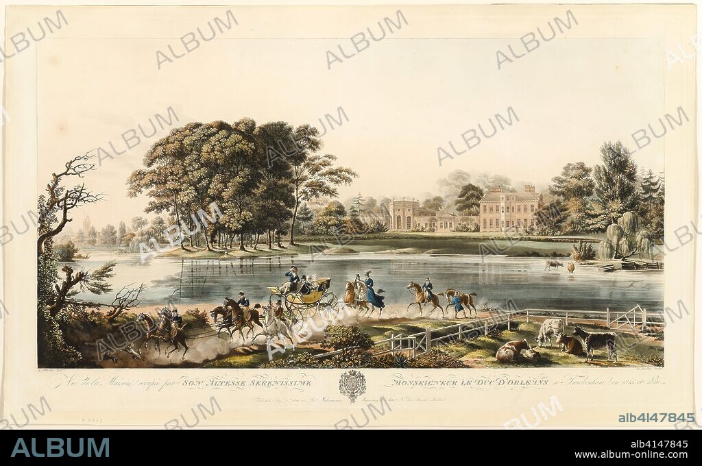 JOSEPH CONSTANTIN STADLER. Maison du Duc d'Orléans à Twickenham. Joseph Constantine Stadler (English, 1780-1822); after L. Attbalin (French, 18th century). Date: 1816. Dimensions: 382 x 726 mm (image); 450 x 776 mm (plate); 488 x 800 mm (sheet). Hand-colored aquatint and etching on cream wove paper. Origin: Twickenham.