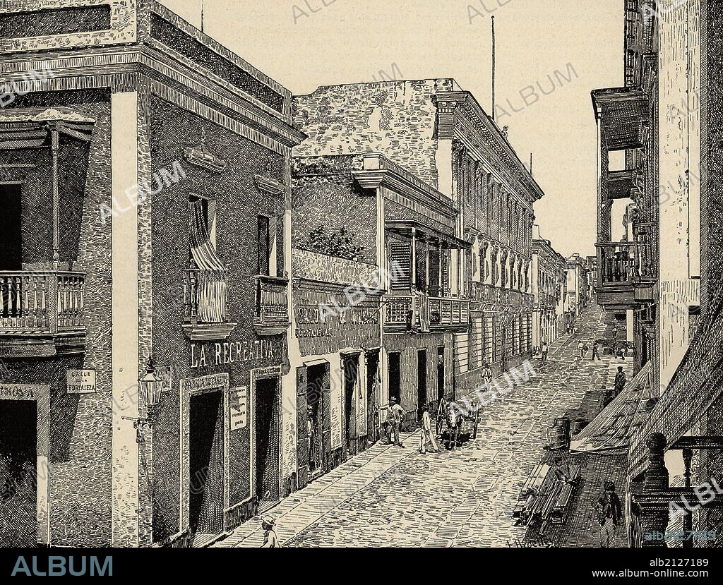 Puerto Rico. San Juan. Palace quartermaster. Engraving by L. Urgelles "La Ilustracion Espanola y Americana", 1890.