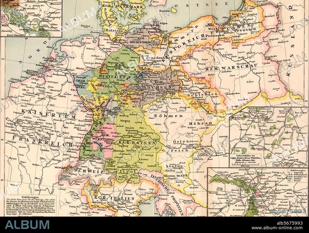 Deutschland, Landkarten. "Deutschland zur Zeit der Befreiungskriege". (Landkarte mit politischer Gliederung 1813-15). Farbdruck.