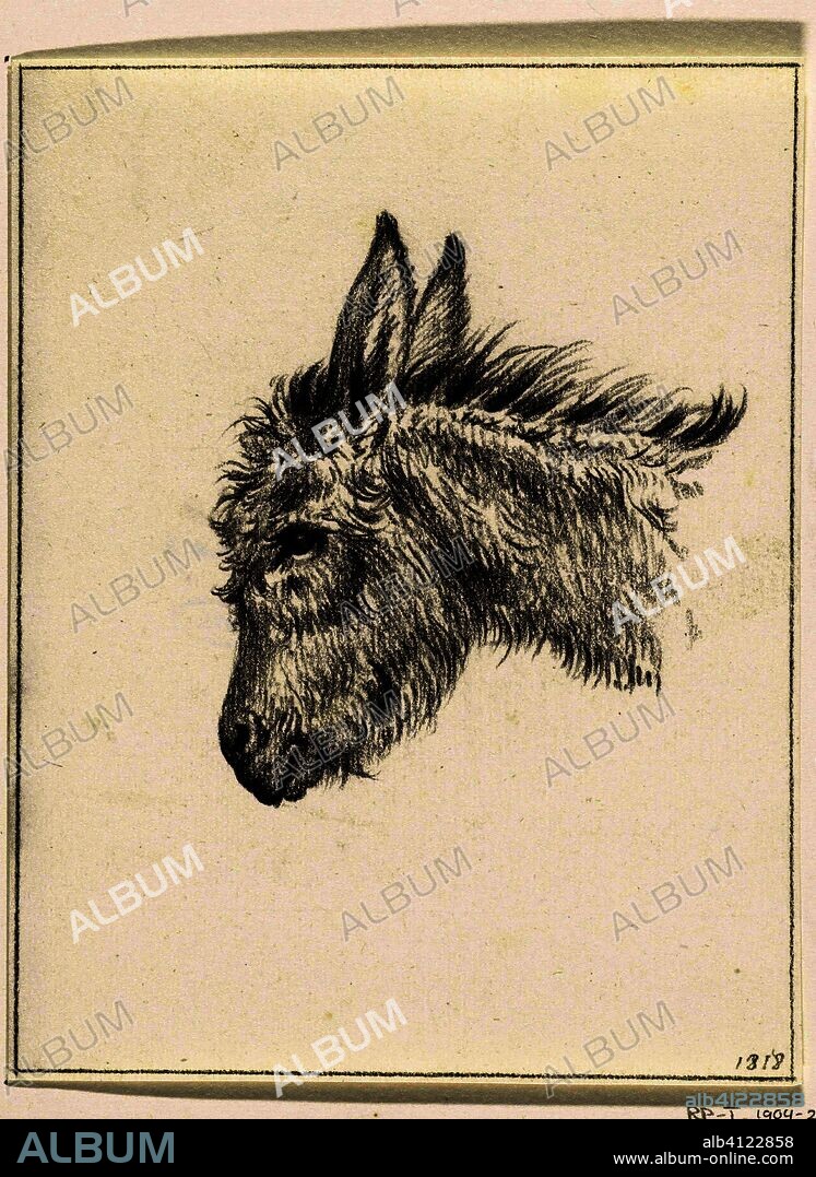 Head of a donkey, to the left. Draughtsman: Jean Bernard. Dating: 1818. Measurements: h 161 mm × w 125 mm.