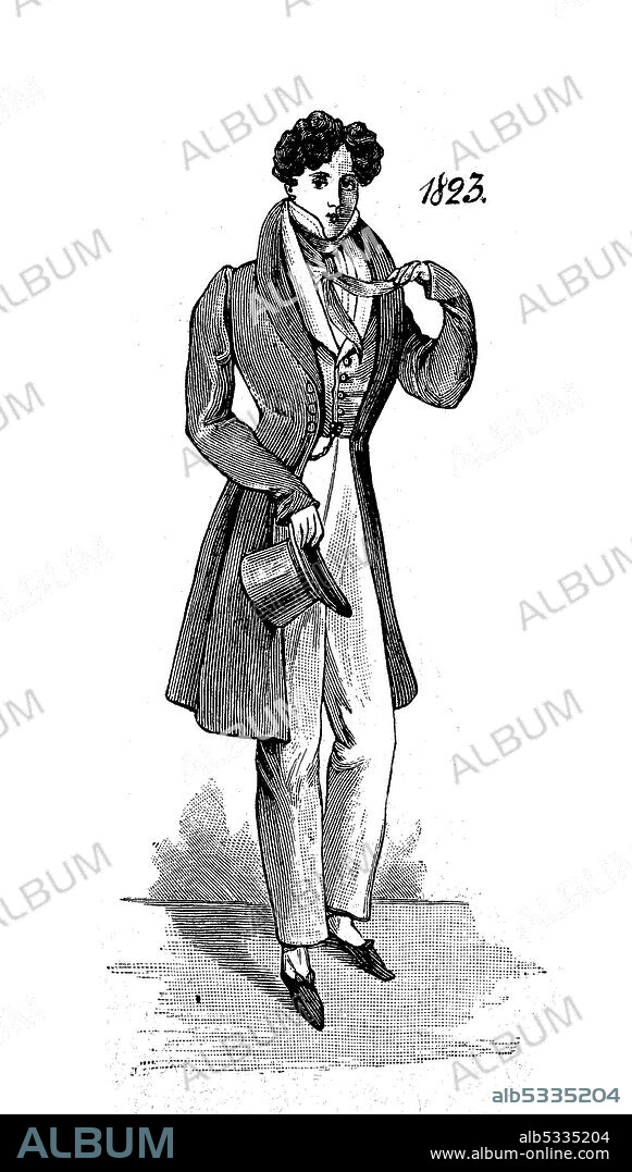Men's fashion from 1823 in Germany  /  Männermode aus dem Jahre 1823 in Deutschland, Historisch, historical, digital improved reproduction of an original from the 19th century / digitale Reproduktion einer Originalvorlage aus dem 19. Jahrhunder.