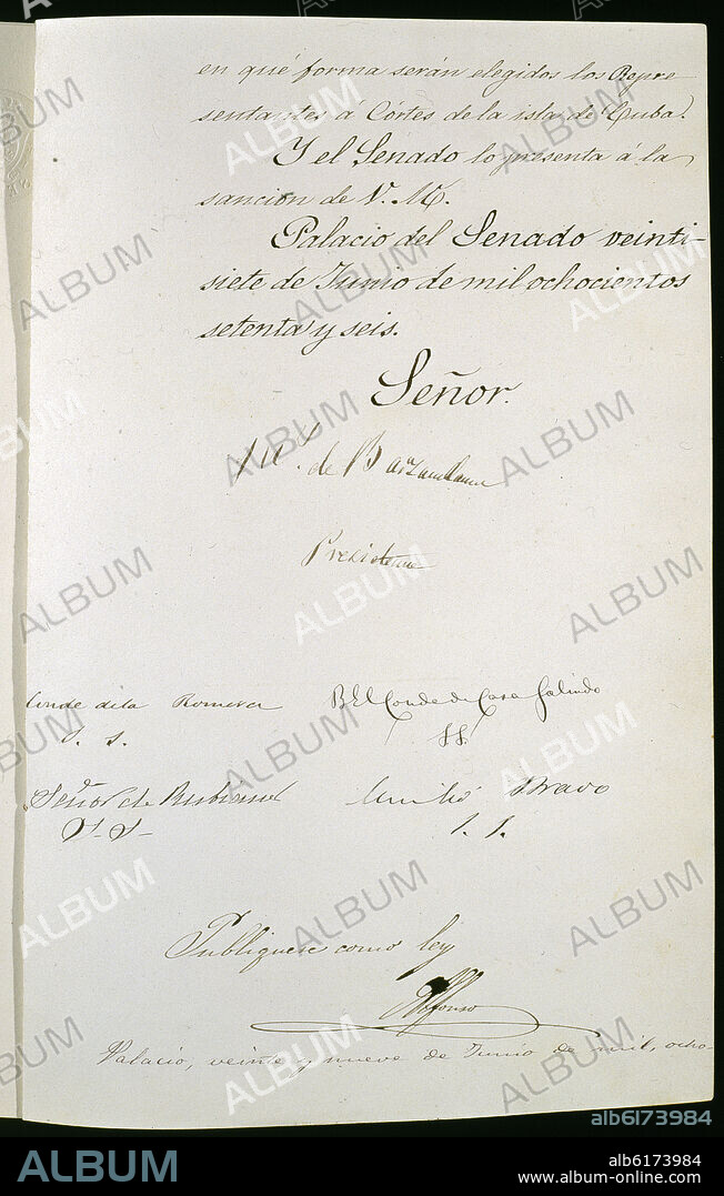 CONSTITUCION DE 1876 REFRENDADA CON LA FIRMA DE ALFONSO XII.