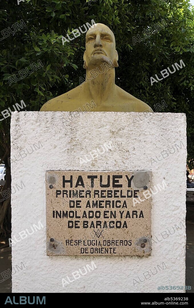 Hatuey statue, Parque Independencia, historic centre of Baracoa, Cuba, Caribbean, Central America