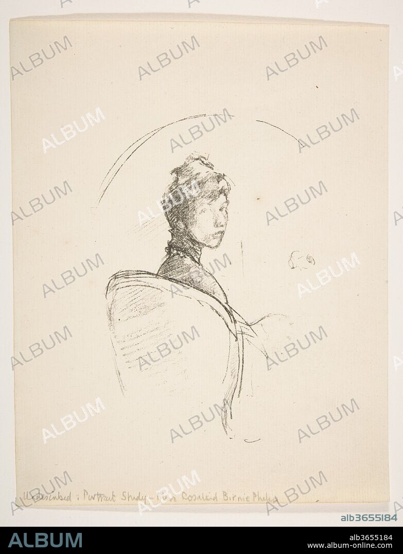 JAMES ABBOTT MCNEILL WHISTLER. Portrait Study: Miss Rosalind Birnie Philip. Artist: James McNeill Whistler (American, Lowell, Massachusetts 1834-1903 London). Dimensions: Image: 5 3/8 × 3 7/8 in. (13.7 × 9.8 cm)
Sheet: 7 3/4 × 6 1/8 in. (19.7 × 15.6 cm). Date: 1896, printed 1903.