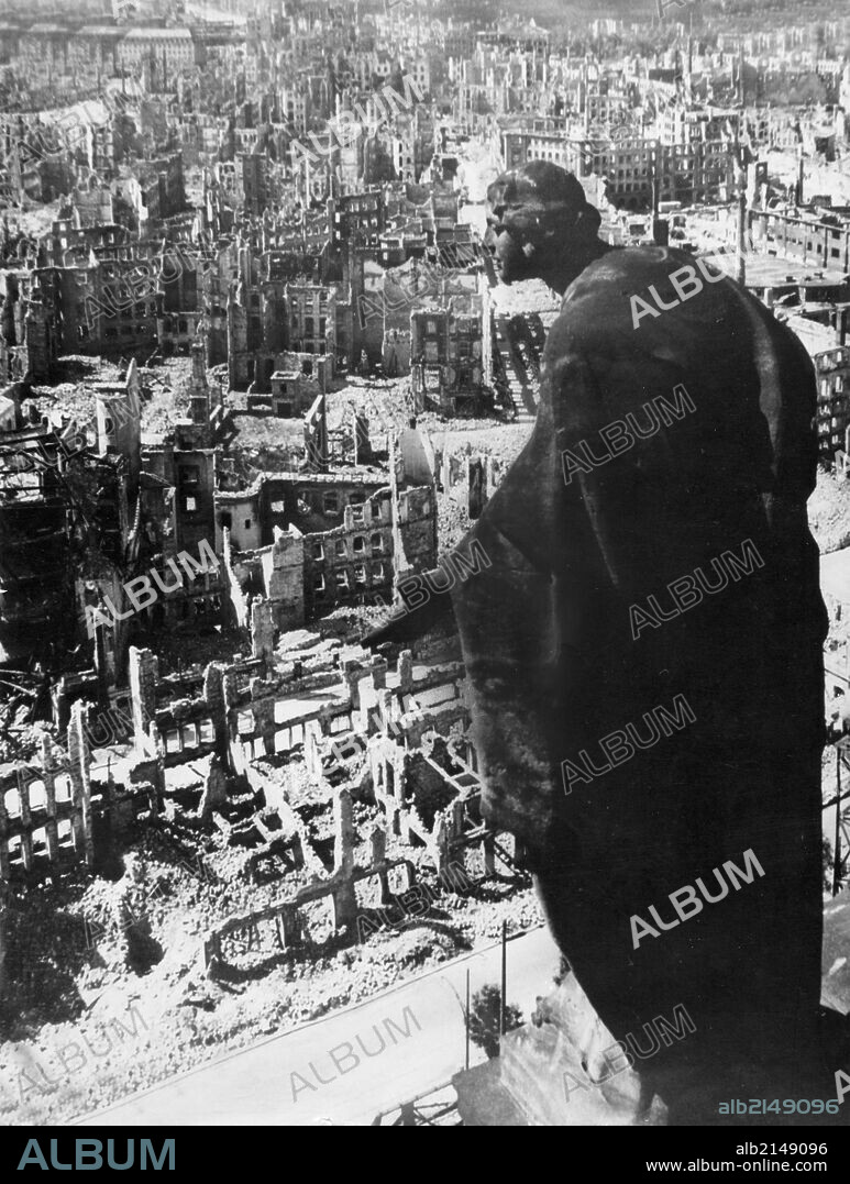 Dresden, germany in 1945 as seen from the tower of the town hall after the anglo-american bombing that all but levelled the city at the end of world war 2. 01/02/2013