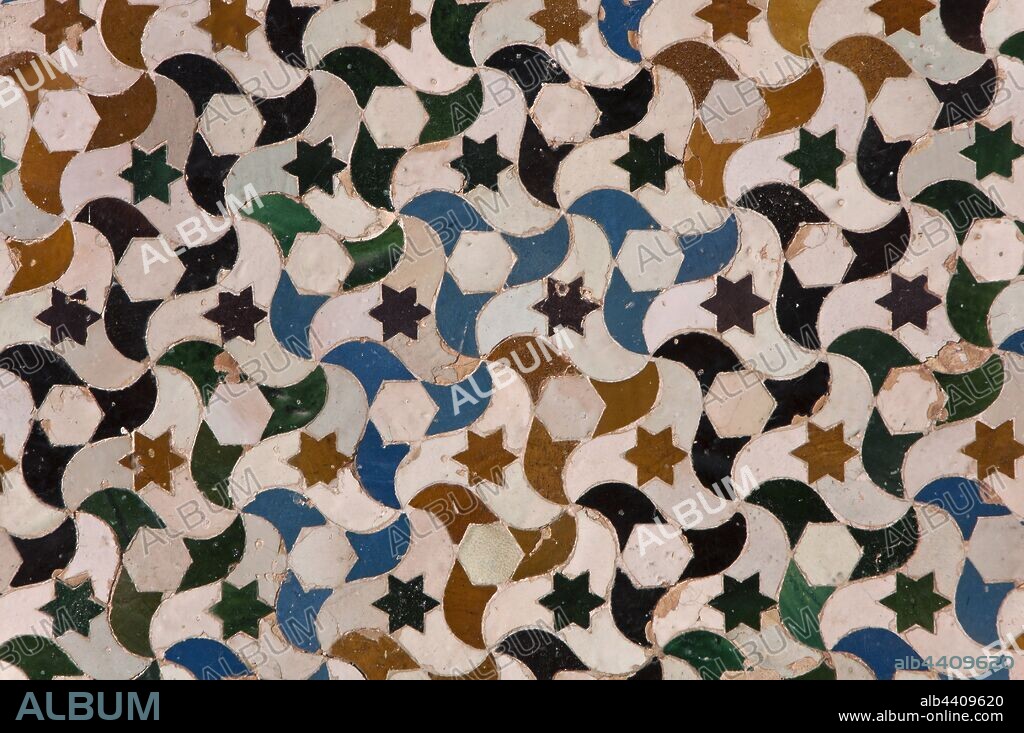 Court of the Myrtles - arab tiles, The Alhambra, Granada, Region of Andalusia, Spain, Europe.