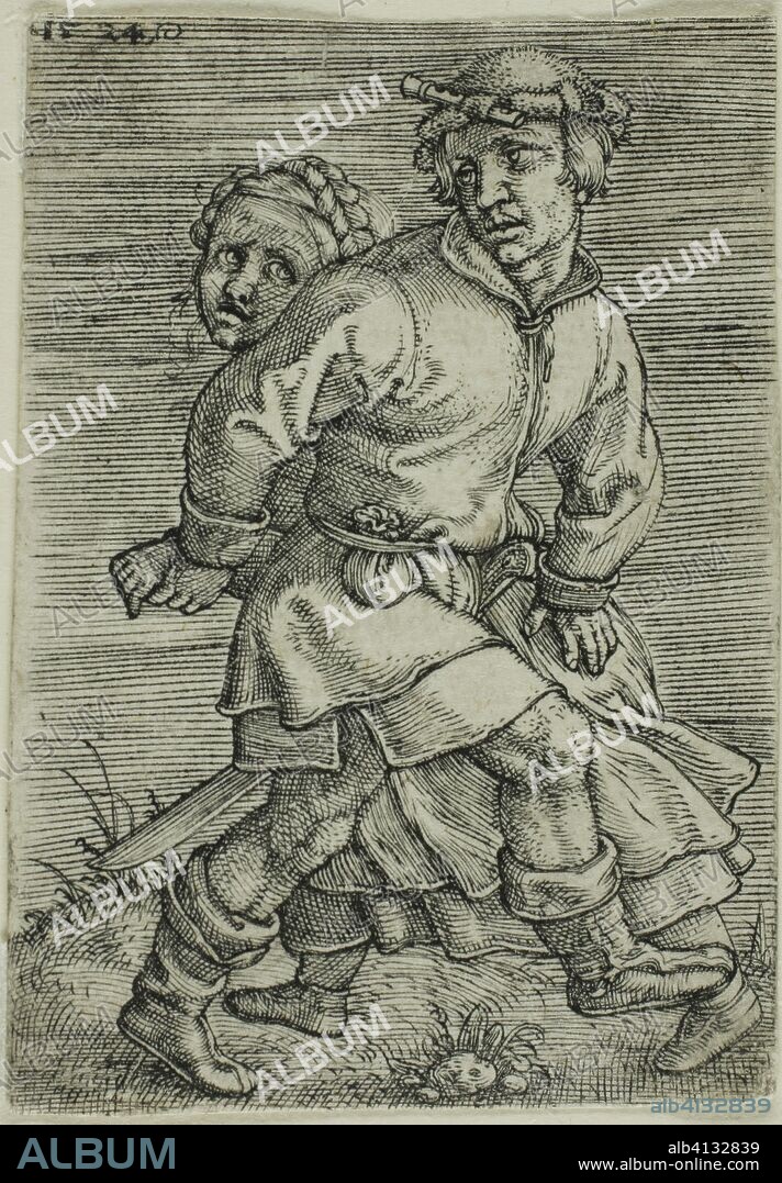 Peasant Couple Dancing. Barthel Beham; German, 1502-1540. Date: 1524. Dimensions: 56 x 39 mm (image/plate/sheet). Engraving in black on ivory laid paper. Origin: Germany.