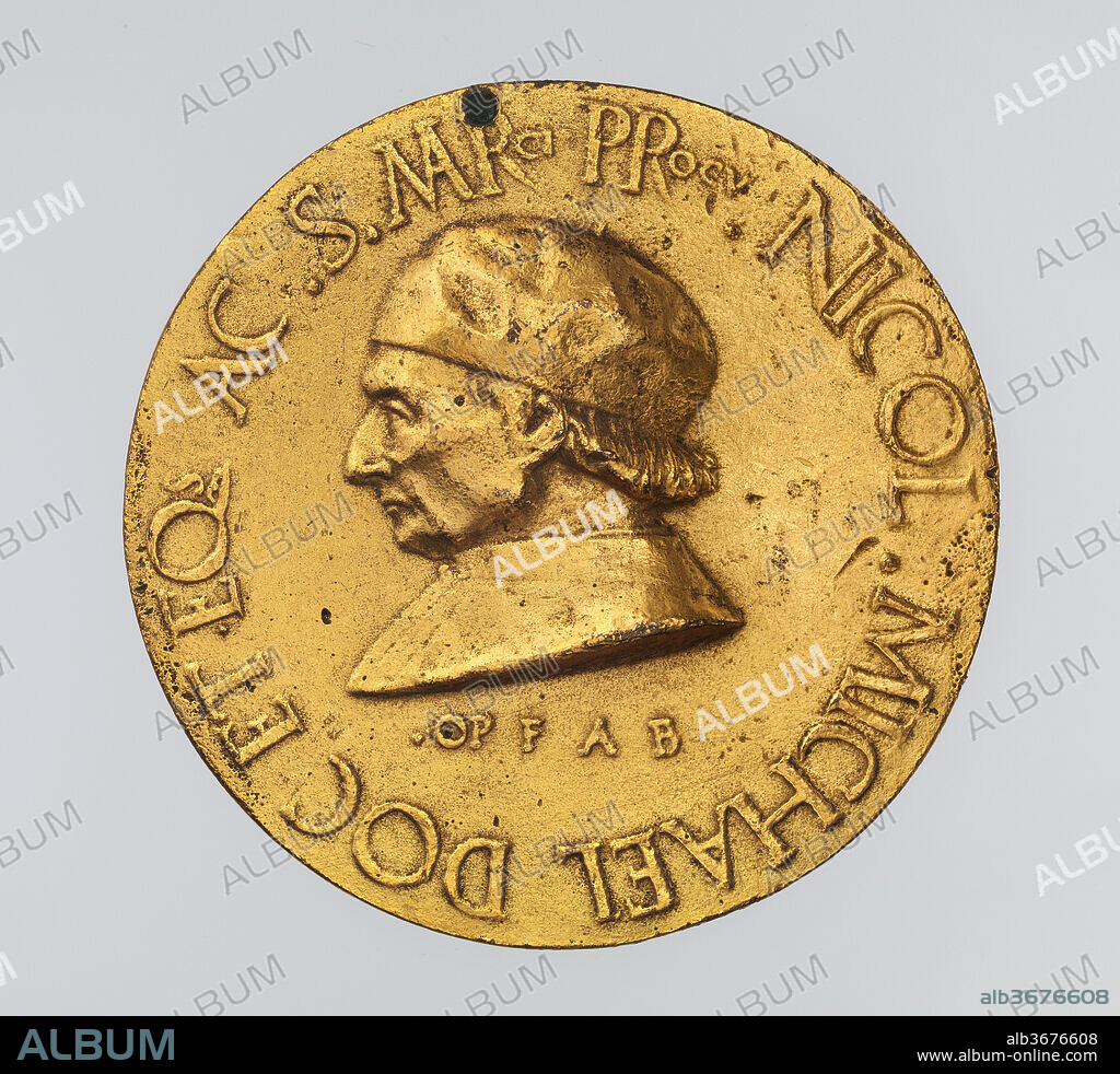 Portrait medal of Niccolò Michiel (obverse); Alidea Contarini (reverse). Artist: Fra Antonio da Brescia (active ca. 1485-1525). Culture: Italian, Venice. Dimensions: Diam. 7 cm, wt. 138.73 g.. Date: ca. 1500.
One of the most sympathetic portrait medals of the Italian Renaissance, this work conveys Niccolò Michiel's age with great economy--hollow cheeks, tight lips, and an introspective mien. Michiel held various posts in the Venetian government and served as an ambassador. The medal was cast on the occasion of Michiel's appointment as procurator of San Marco in 1500.  In keeping with the spirit of the Venetian Republic, however, he and his wife (portrayed on the reverse) appear as modest citizens of indeterminate rank. 
Alidea Contarini, the wife of Niccolò Michiel (portrayed on the obverse), is rendered with the same uncompromising directness and modesty as her husband, as evidenced by the sagging flesh of aging cheeks and the thick neck.