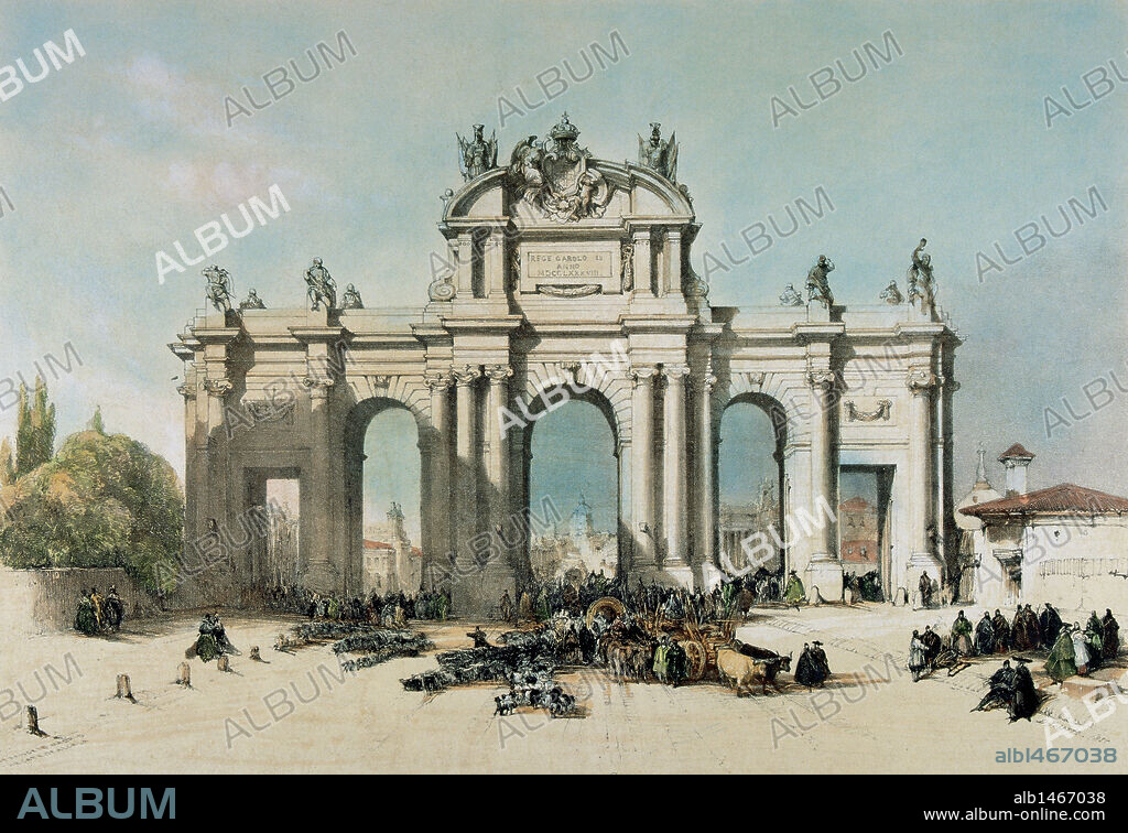 HISTORIA DE ESPAÑA. MADRID (1837). "PUERTA DE ALCALA". Dibujo y litografía de David ROBERTS.