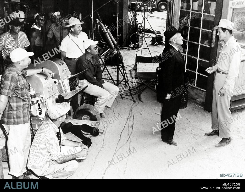 JOHN STURGES, ROBERT RYAN and SPENCER TRACY in BAD DAY AT BLACK ROCK, 1955, directed by JOHN STURGES. Copyright M.G.M.