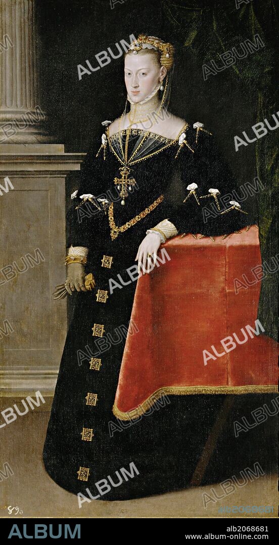 Antonio Moro / 'La emperatriz María de Austria, esposa de Maximiliano II', 1551, Escuela Flamenca, Óleo sobre Lienzo, 181 cm x 90 cm, P02110.