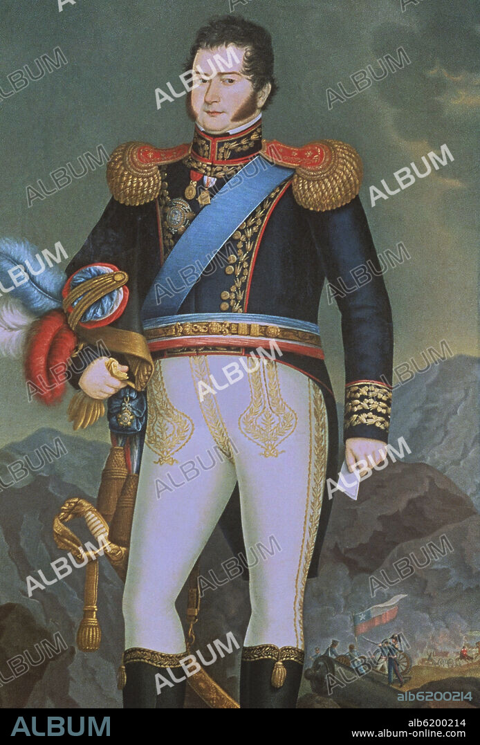 JOSÉ GIL DE CASTRO. RETRATO DE BERNARDO O'HIGGINS (1776-1842) - GENERAL Y POLITICO CHILENO - SIGLO XIX.