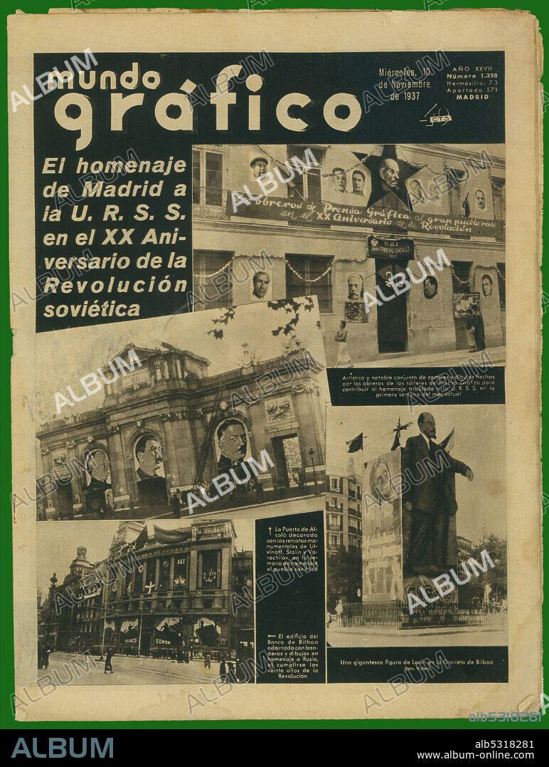 Guerra civil española (1936-1939). Portada de la revista Mundo Gráfico, editado en Madrid, noviembre de 1937.