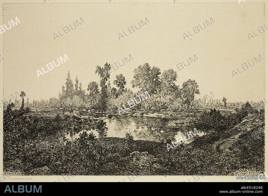 Maxime François Antoine Lalanne, French, 1827-1886, after Théodore Rousseau, French, 1812-1867, Le matin, ca. 1870, etching printed in black ink on laid paper, Plate: 6 1/4 × 9 3/8 inches (15.9 × 23.8 cm).