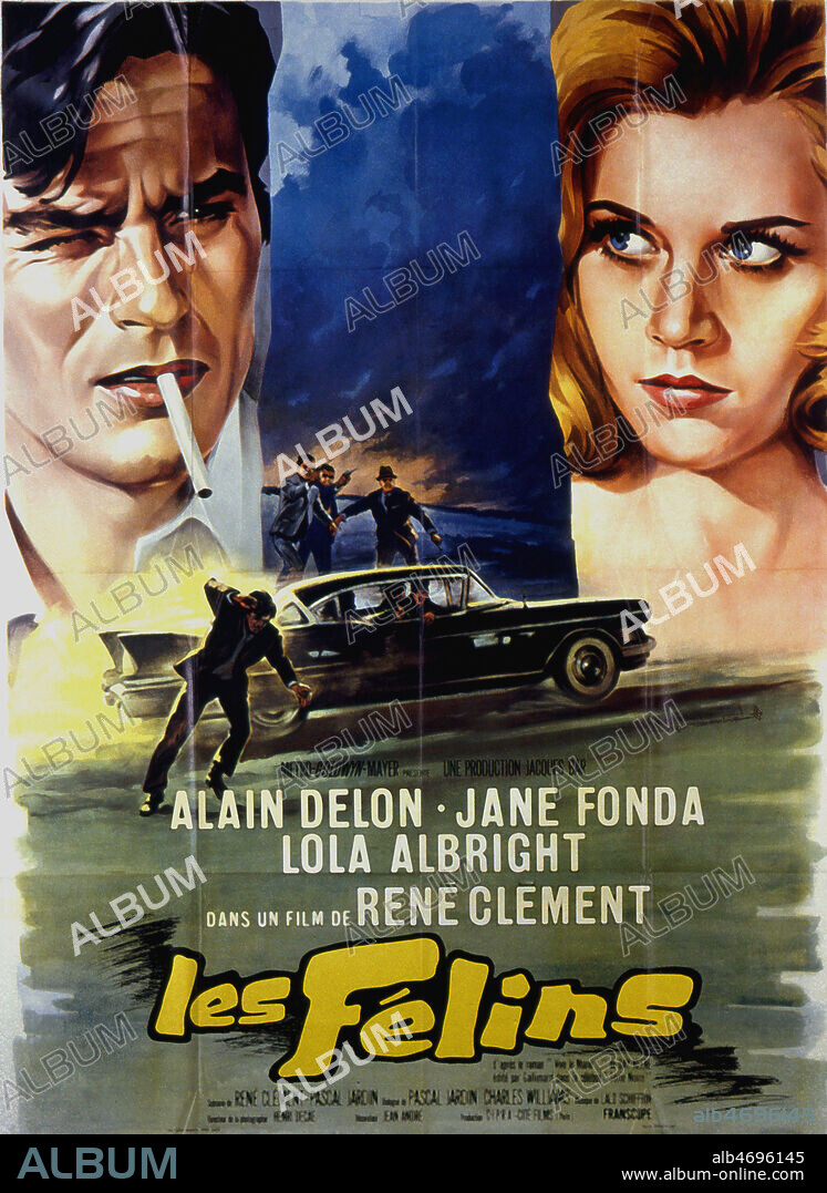 Affiche du film ' Les felins' realise en 1963 par Rene CLEMENT (1913-1996) avec Alain DELON (ne en 1935) et Jane FONDA (nee en 1937) . Credit : Coll. Perron/KHARBINE-TAPABOR.