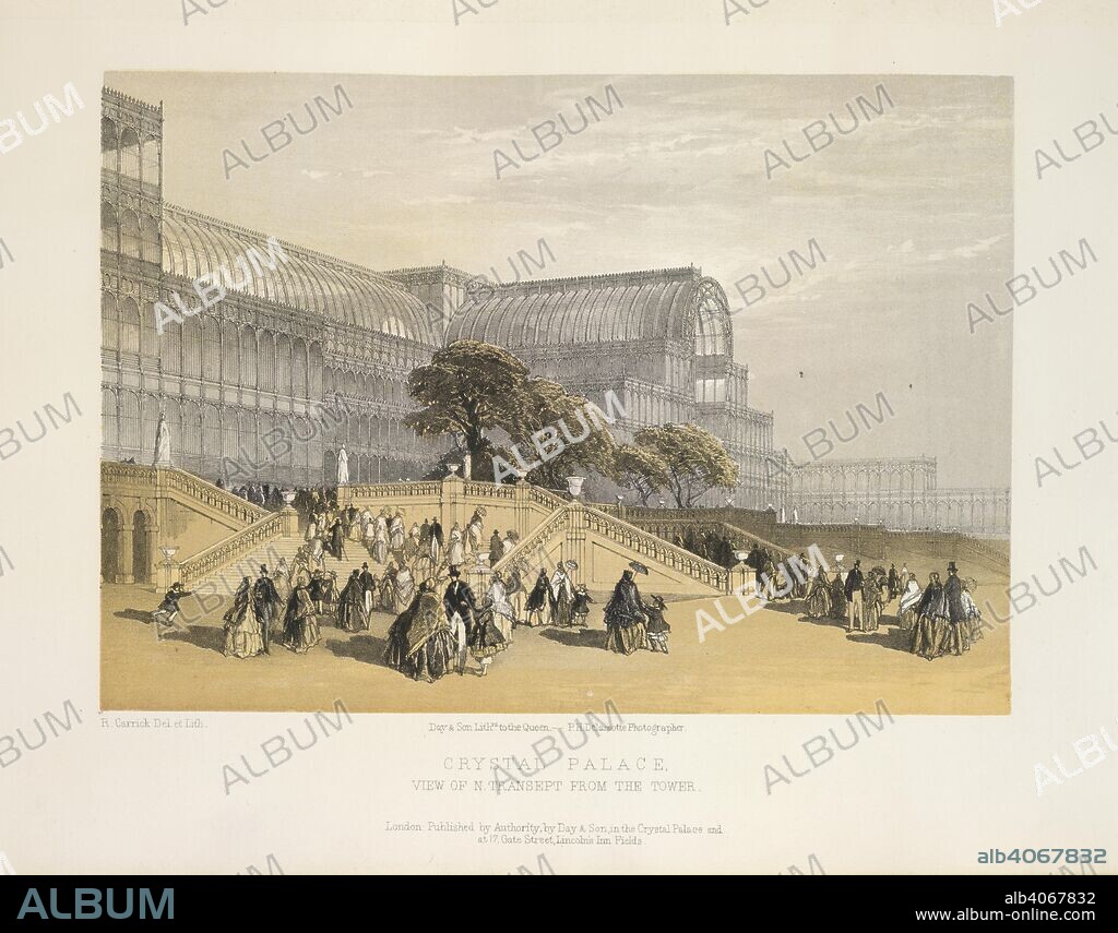 ROBERT CARRICK and SIR MATTHEW DIGBY WYATT. Crystal Palace. Views of the Crystal Palace and Park, Sydenham. Fr. London, 1854. Crystal Palace. View of N. transept from the tower.  Image taken from Views of the Crystal Palace and Park, Sydenham. From drawings by eminent artists, and photographs by P. H. Delamotte. With a titlepage and literary notices by M. D. W. First series.  Originally published/produced in London, 1854. . Source: 1266.k.26, plate xviii. Language: English.
