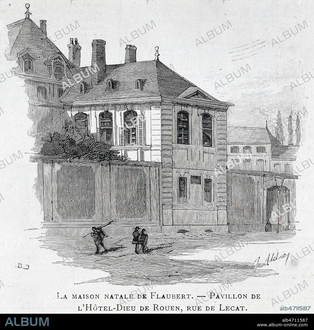 'La maison natale de FLAUBERT. Pavillon de l'Hotel-Dieu de Rouen, rue de Lecat'. Gravure tiree du Monde Illustre du 22 novembre 1890. Credit : Collection KHARBINE-TAPABOR.
