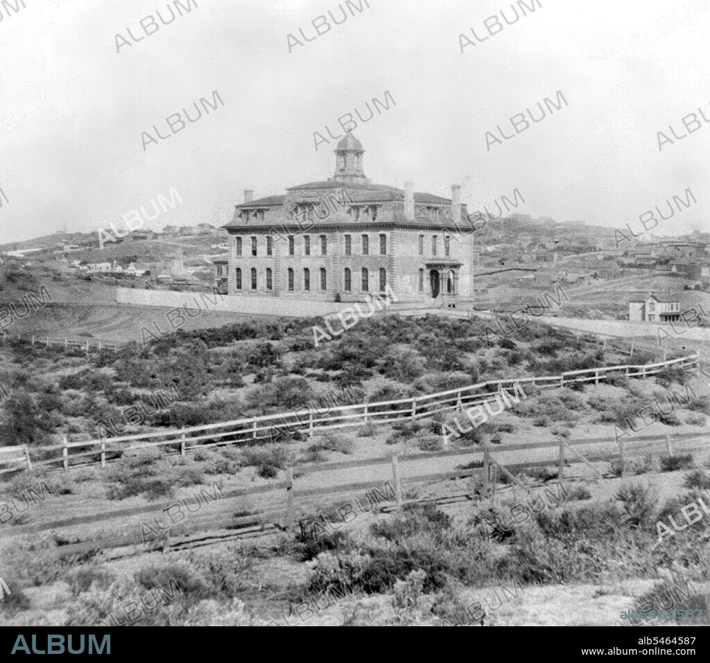 California History - Ladies' Protection and Relief Society Building - Franklin Street from the West, San Francisco circa 1866.