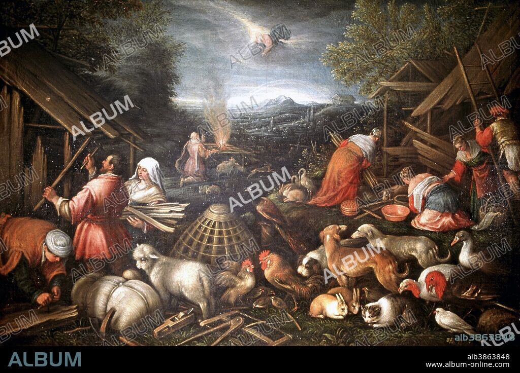 NOE PATRIARCA BIBLICO. " SACRIFICIO DE NOE TRAS EL DILUVIO ". OLEO DE LEANDRO BASSANO DA PONTE. MUSEO BELLAS ARTES SAN FERNANDO . MADRID. SFGP / © KORPA.