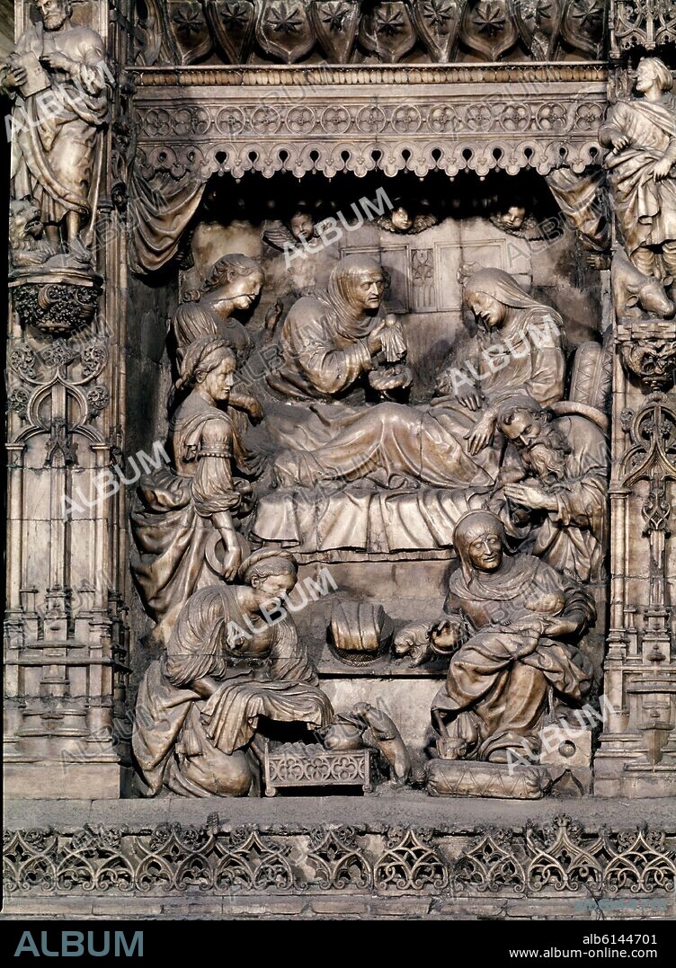 DAMIAN FORMENT CABOT. NATIVIDAD DE MARIA - 1512-1518 - DETALLE DEL RETABLO DE LA BASILICA DEL PILAR DE ZARAGOZA - RENACIMIENTO ESPAÑOL.