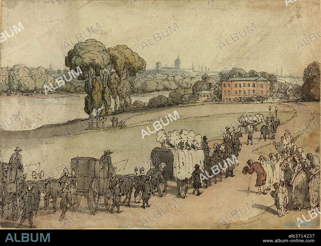 THOMAS ROWLANDSON. A Funeral Procession. Dated: 1805/1810. Dimensions: overall: 20 x 28 cm (7 7/8 x 11 in.). Medium: pen and brown and gray ink with watercolor over graphite on wove paper.