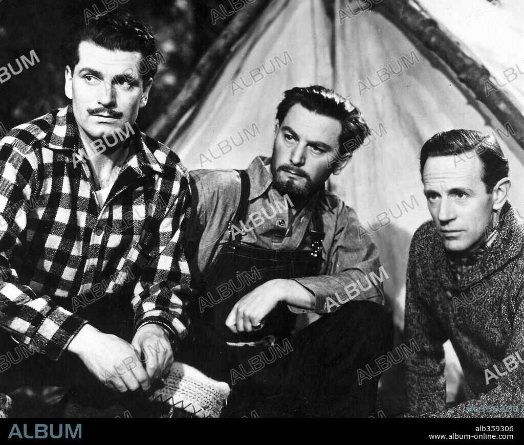 ANTON WALBROOK, LAURENCE OLIVIER and LESLIE HOWARD in 49TH PARALLEL, 1941, directed by MICHAEL POWELL. Copyright ORTUS FILMS/GENERAL FILM DISTRIBUTORS.