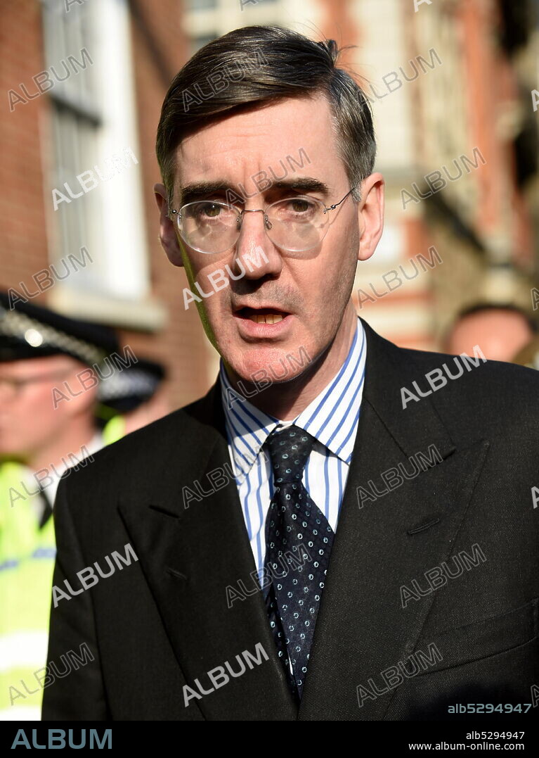 Photograph of Jacob Rees-Mogg. Jacob William Rees-Mogg (1969-) a British politician serving as Leader of the House of Commons and Lord President of the Council since 2019, and who has served as Member of Parliament for North East Somerset since 2010.