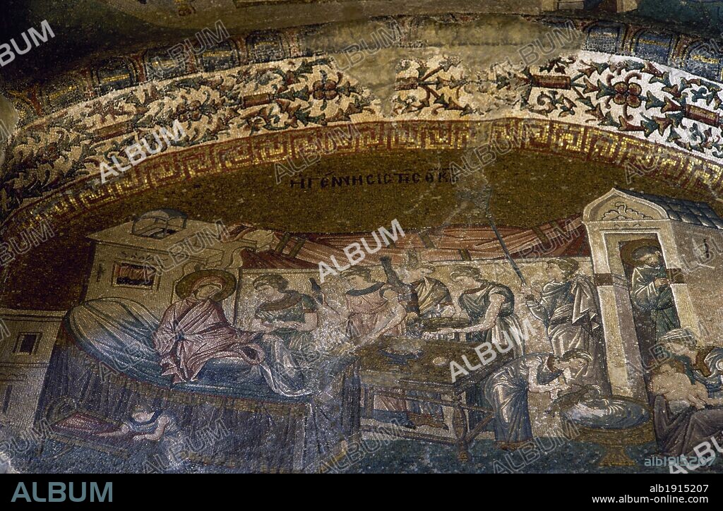 ARTE BIZANTINO. TURQUIA. IGLESIA DE SALVADOR EN CHORA o KARIYE CAMII (siglo XI). Mosaico con la representación de una ESCENA DE LA VIDA DE LA VIRGEN MARIA. Datado entre 1315 y 1321. Se encuentra localizado en el tercer crucero del nártex. ESTAMBUL.