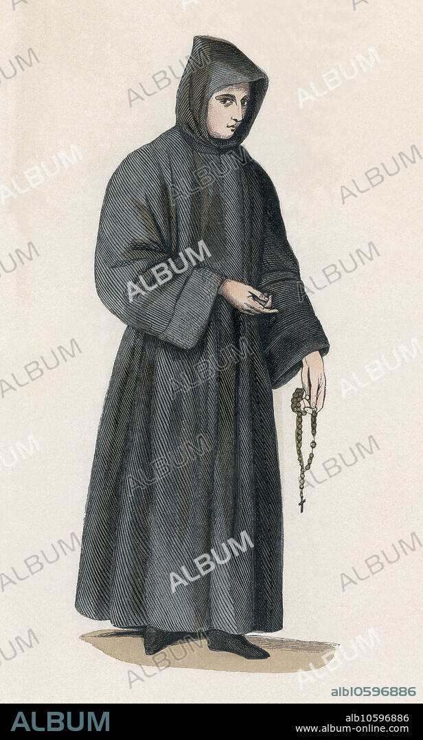 Hábito del monje benedictino de la congregación de Saint Maur. Grabado de 1880.