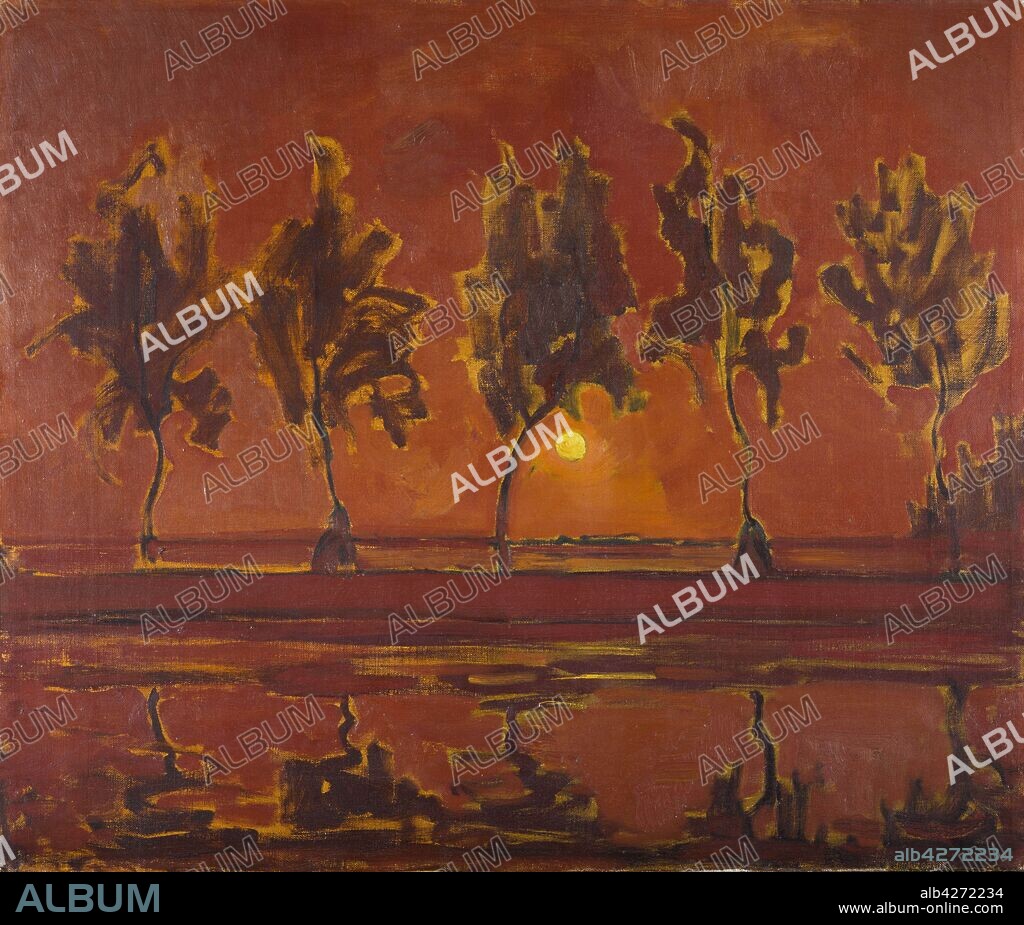 PIET MONDRIAN. Trees on the Gein with moon rising.