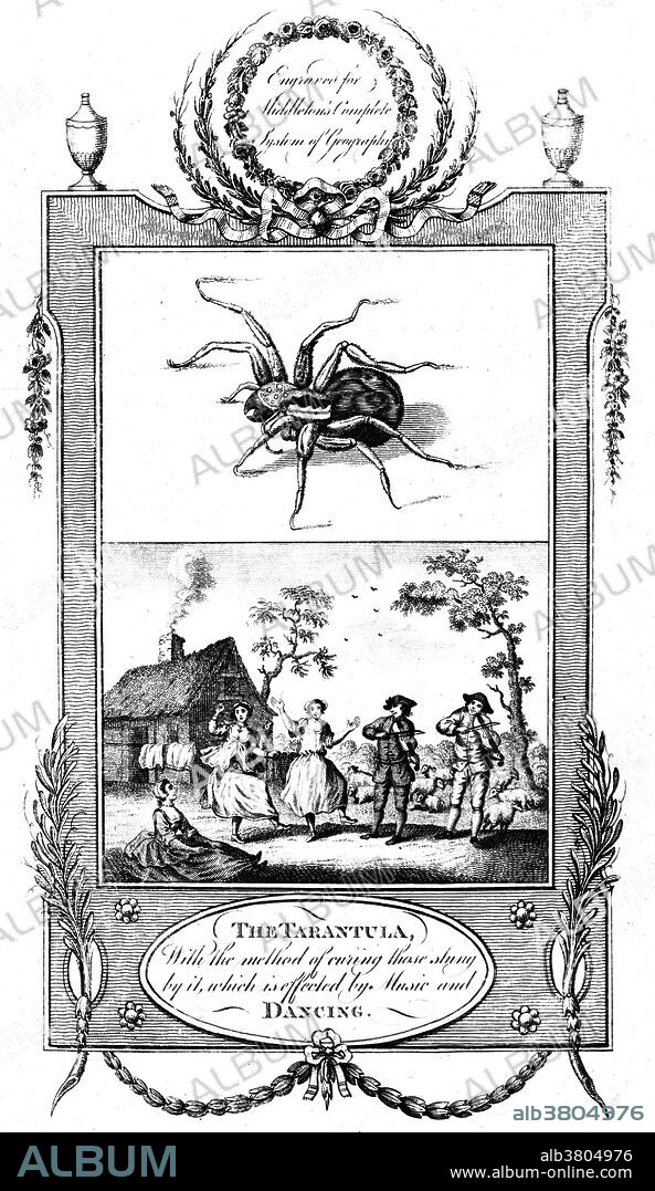 Historical etching showing people dancing and playing music as an antidote to a tarantula bite. Between the 15th and 17th centuries, Taranto, Italy, was hit by a dance craze after the rise of a malady characterized by the hysterical impulse to dance. This became known as tarantism. Some claimed tarantism was caused by the bite of the European wolf spider known as the tarantula (named after Taranto). The only cure was thought to be dancing off the venom.