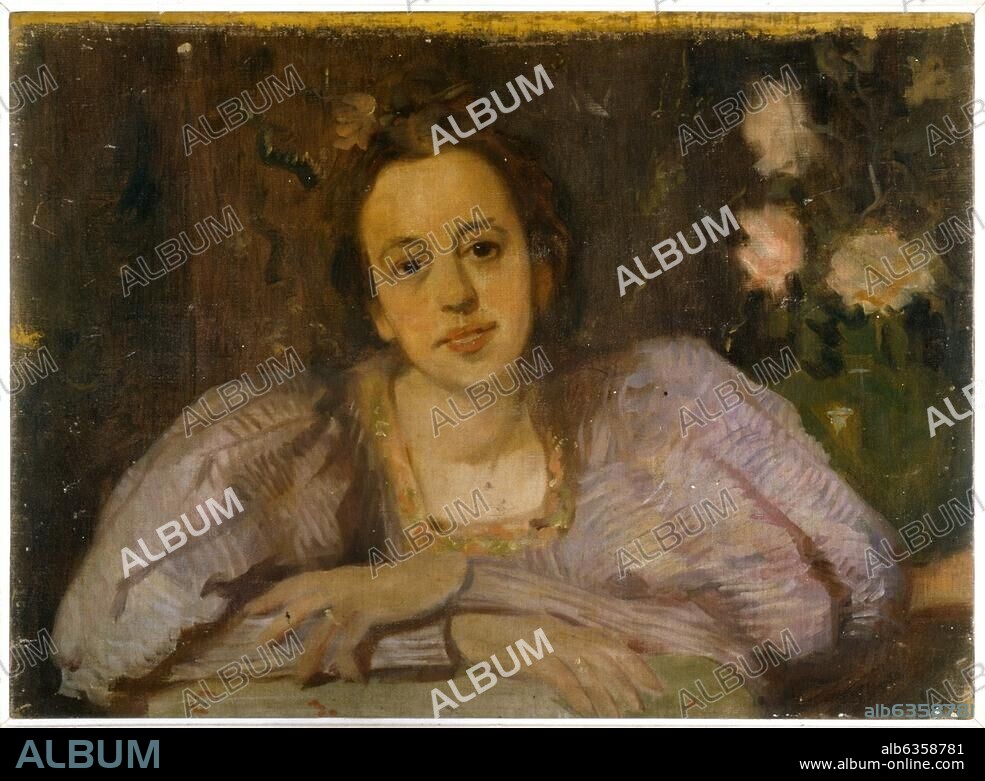 EDUARDO GORDIGIANI. Gordigiani, Eduardo. Italian painter, 1867-1961. - "Ritratto della moglie" (portrait of the artist's wife), undated. Oil on canvas, 52 × 71cm. Florence, private collection.