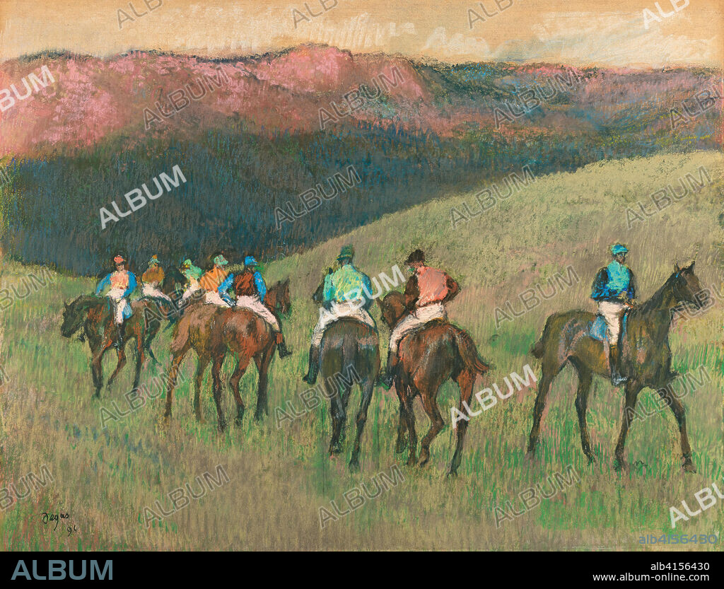 Edgar Degas (París, 1834-1917). Caballos de carreras en un paisaje (1894). Pastel sobre papel. 47,9 x 62,9 cm.