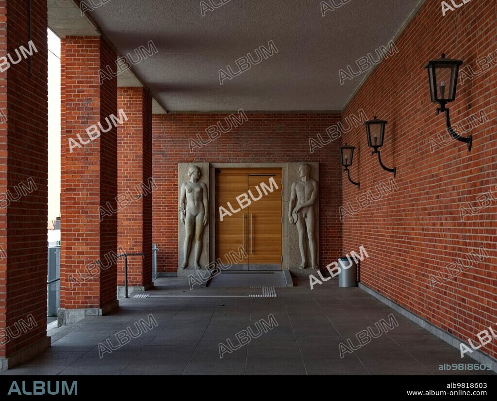 One of the entrances to the indoor swimming pool opened in 1938 on what was then a military site, the hall had been built for the SS Leibstandarte Adolf Hitler, Finckensteinallee, Lichterfelde, district of Steglitz-Zehlendorf, Berlin, Germany