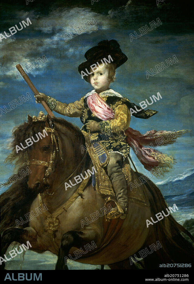 DIEGO VELAZQUEZ (1599-1660). Prince Baltasar Charles on horseback (detail horse and prince). Principe Baltasar Carlos a caballo. Madrid, Prado museum.