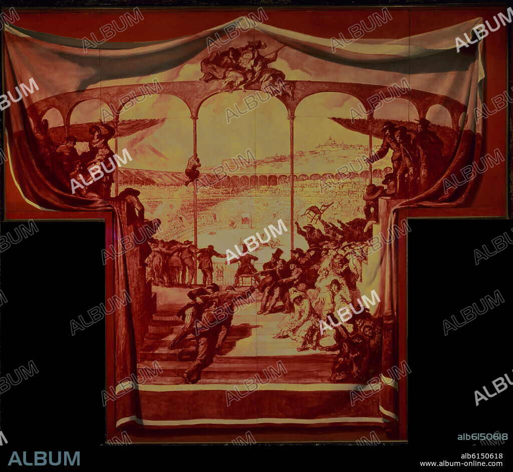 JOSEP MARIA SERT. CORRIDA DE TOROS - TABLA CON SANGUINA LAQUEADA - 1920 - PANEL DEL SALON DE CONSEJOS DEL BANCO EXTERIOR DE ESPAÑA - 3,47 metros de altura.