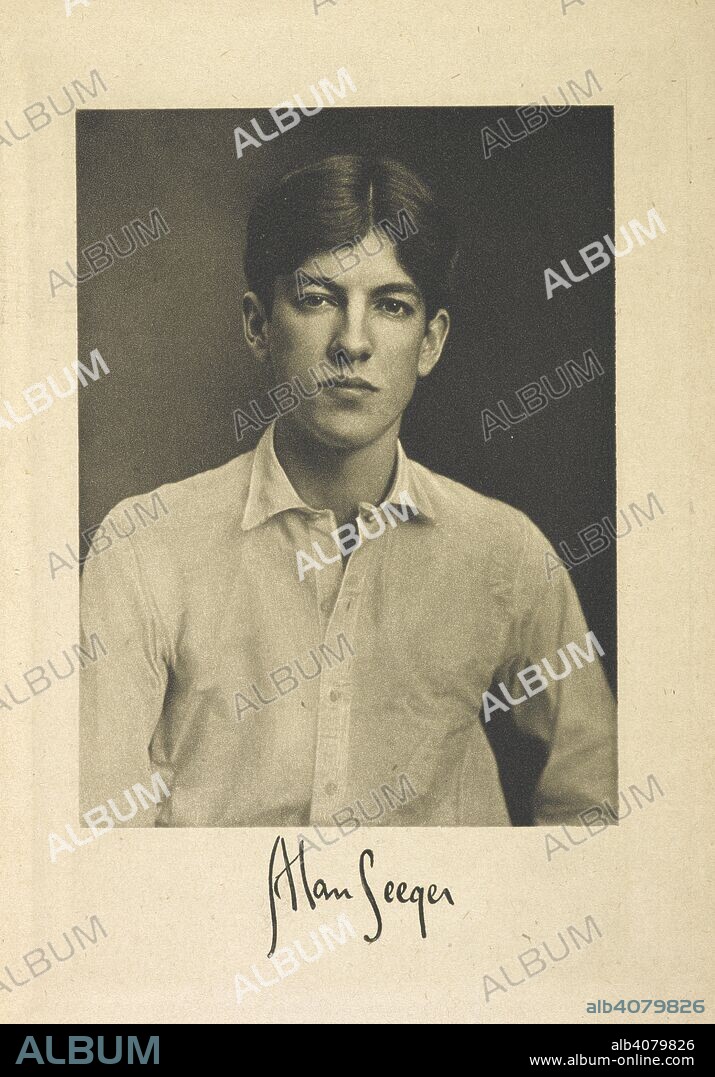 Alan Seeger. Alan Seeger (22 June 1888 â€“ 4 July 1916). An American poet who was killed in the First World War during the Battle of the Somme, serving in the French Foreign Legion. Seeger is  most well known for his poem, "I Have a Rendezvous with Death".   . Letters and Diary of Alan Seeger. London : Constable & Co., 1917. Source: 09083.bb.3 frontispiece portrait.