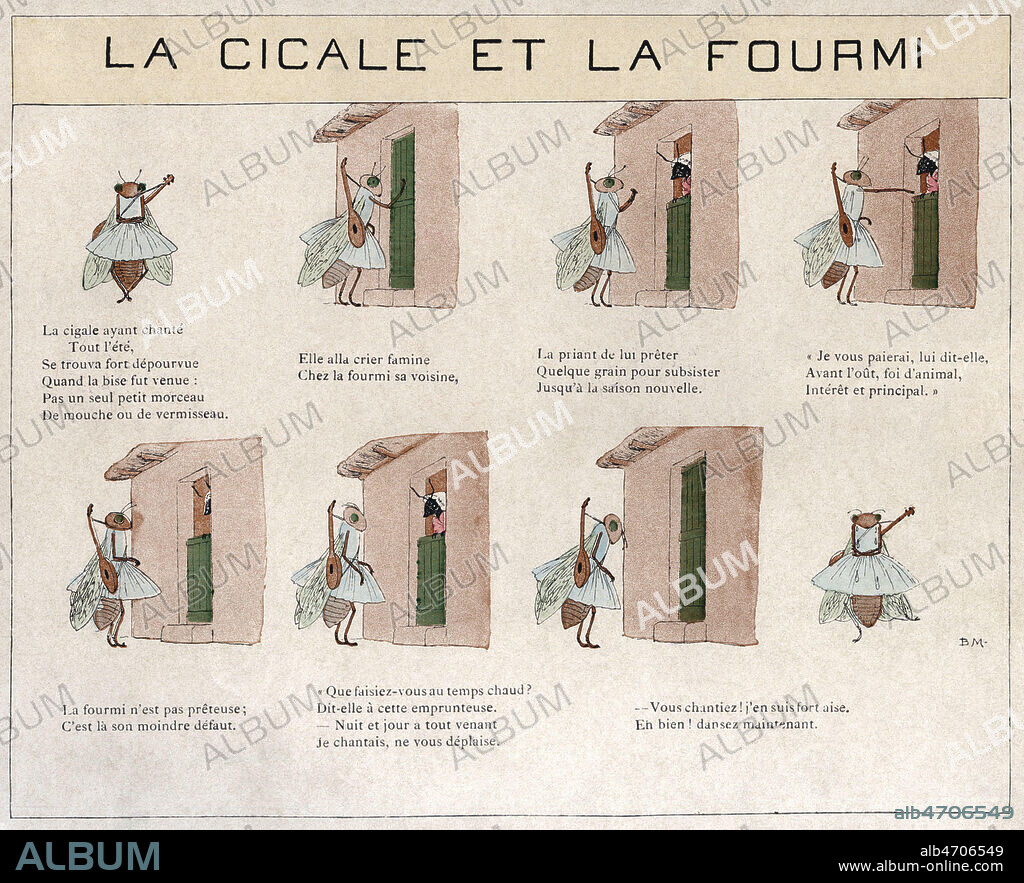 La cigale et la fourmi. Illustration de 1888 par Maurice de BOUTET de MONVEL (1851-1913) pour la fable de Jean de LA FONTAINE (1621-1695). Credit : Collection Jonas/Kharbine-Tapabor.