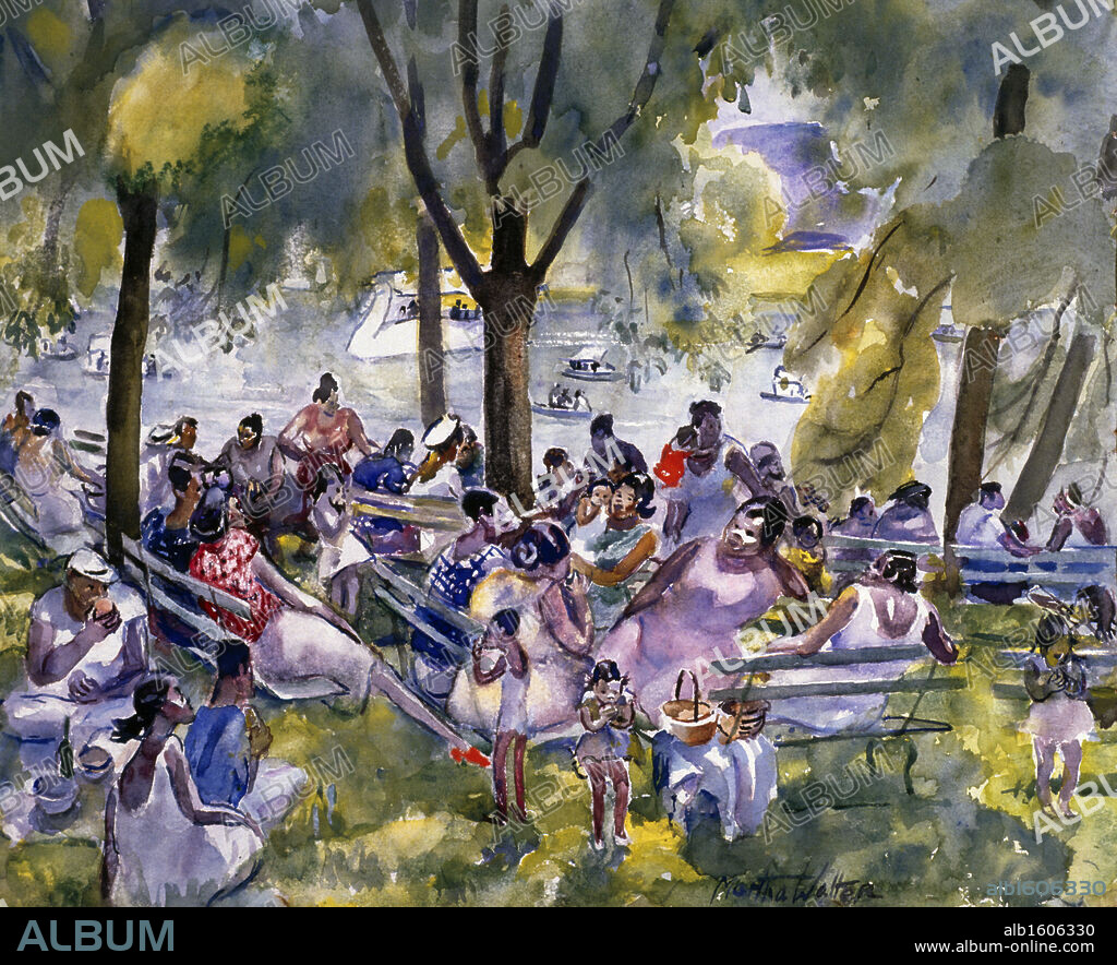 Lakeside Picnic by Martha Walter, watercolor, 1918, 1875-1976, USA, Pennsylvania, Philadelphia, David David Gallery.
