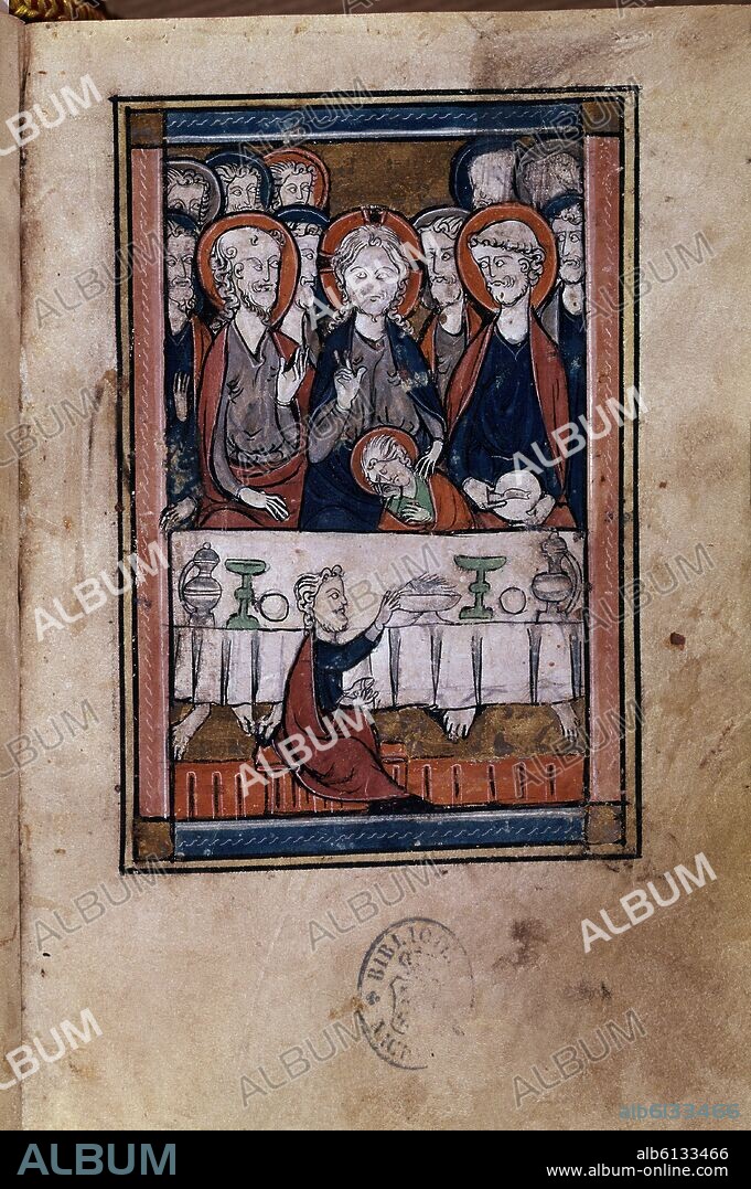 LIBRO DE HORAS-ULTIMA CENA-TRAICION DE JUDAS ISCARIOTE-MINIATURA GOTICA.