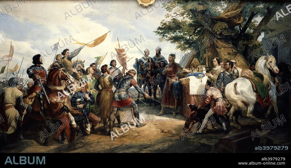 'Battle of Bouvines', 27 July 1214 (1827). The battle was a victory for the French King Philip Augustus against the allied troops of England, Flanders and the Holy Roman Empire. From the Musee National du Chateau, Versailles, France.