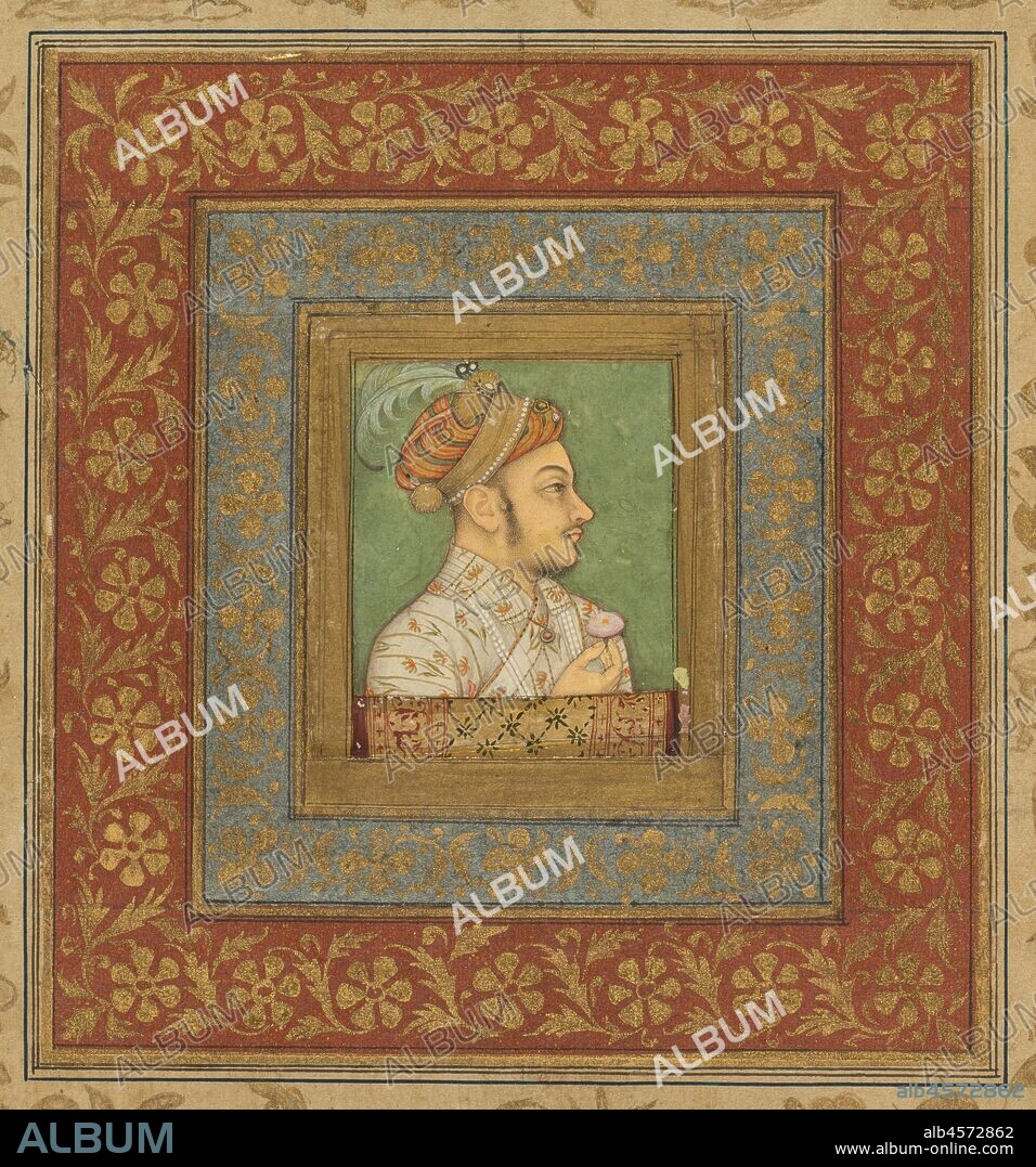 Portrait of Murad Bakhsh (1624-1661), c. 1635. The youngest son of Shah Jahan wears a stylish jama not unlike the example on view on the adjacent wall, and the fabric pattern recalls the poppies on the textile hanging above the display case to the left. He would meet his death in 1661 after being imprisoned and executed by order of his ambitious older brother, Emperor Alamgir, who determined that there be no rivals to his claim to the throne. The exceptionally soft treatment of his youthful features even at such small scale is testament to the skill of the imperial Mughal painters.