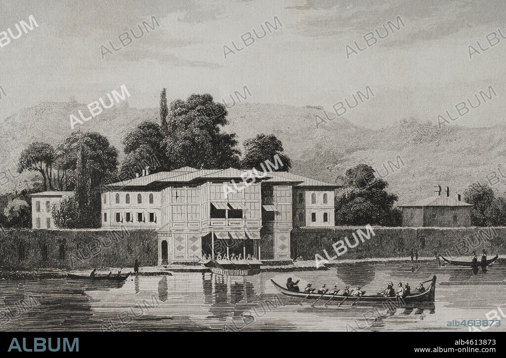 Ottoman Empire. Turkey. Constantinople (today Istanbul). Kiosk of the Grand Seigneur at Bebek, at the Bosphorus. Engraving by Lemaitre, Cholet and Fleury. Historia de Turquia by Joseph Marie Jouannin (1783-1844) and Jules Van Gaver, 1840.