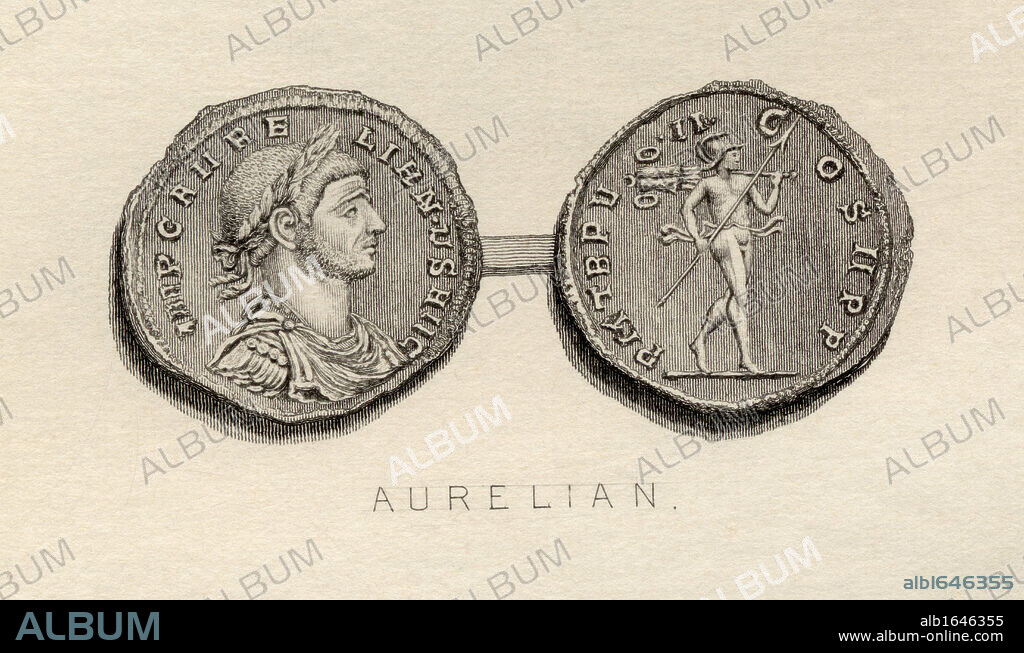 Coin from the era of Aurelian, Lucius Domitius Aurelianus, A.D. 214/215- 275.Roman Emperor.