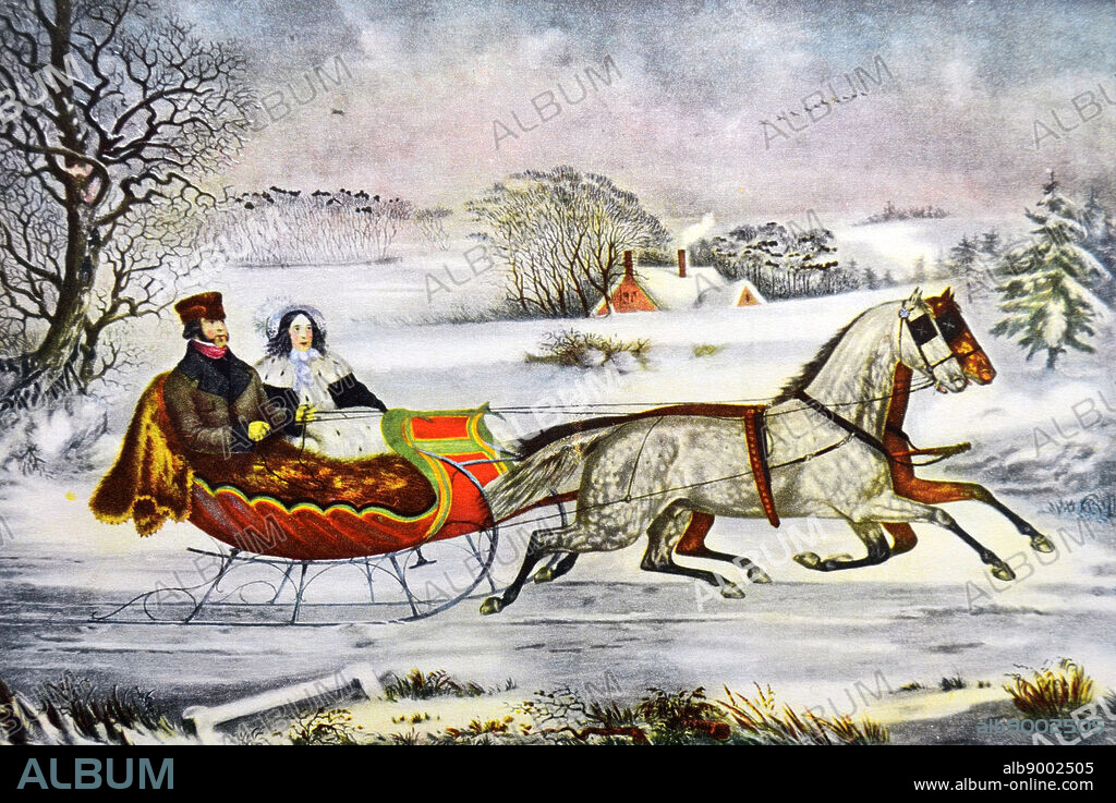 Currier & Ives Illustration 19th Century. The Road, Winter.
