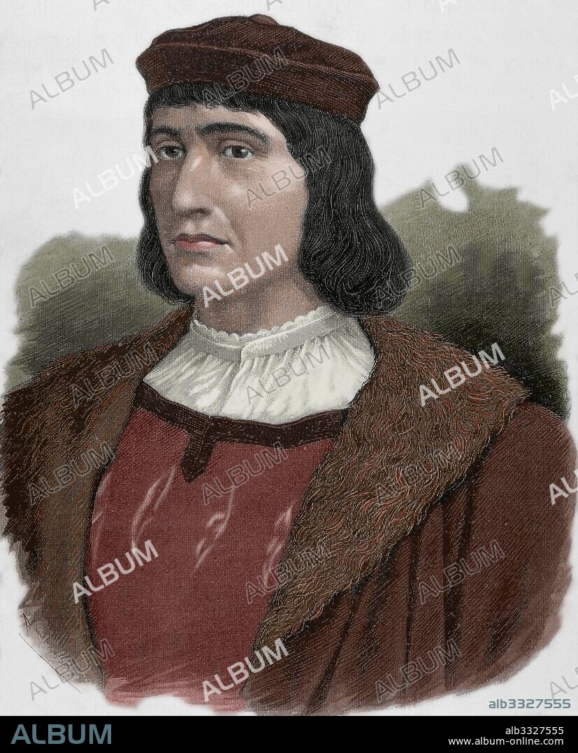 Diogo Cao (ca. 1452-ca. 1486). Portuguese navigator and explorer. First European to explore the Congo River and the West coast of Africa, present-day Angola and Namibia. Portrait. Engraving. 19th century. Colored.