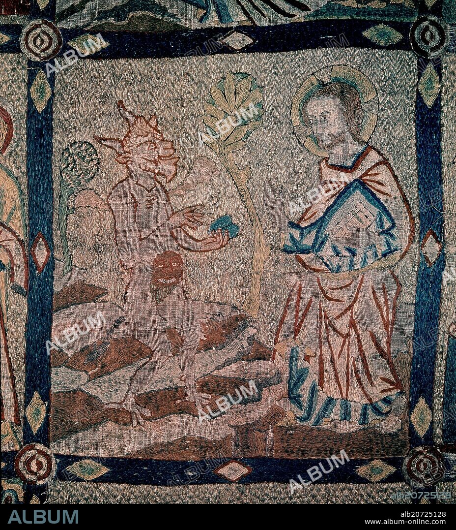 FRONTAL BORDADO CON LA VIDA DE JESUS- DET S XIV: TENTACIONES EN EL DESIERTO.