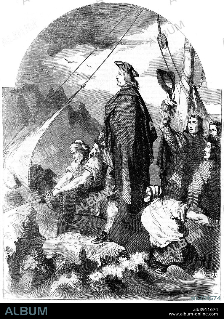 Landing of the Chevalier de St George in Scotland, 1715, (19th century). James Francis Edward Stuart (1688-1766) was the son of James II of Britain. From Cassell's Illustrated History of England, Volume IV, (Cassell, Petter, Galpin and Co, London, Paris and New York, 19th century).