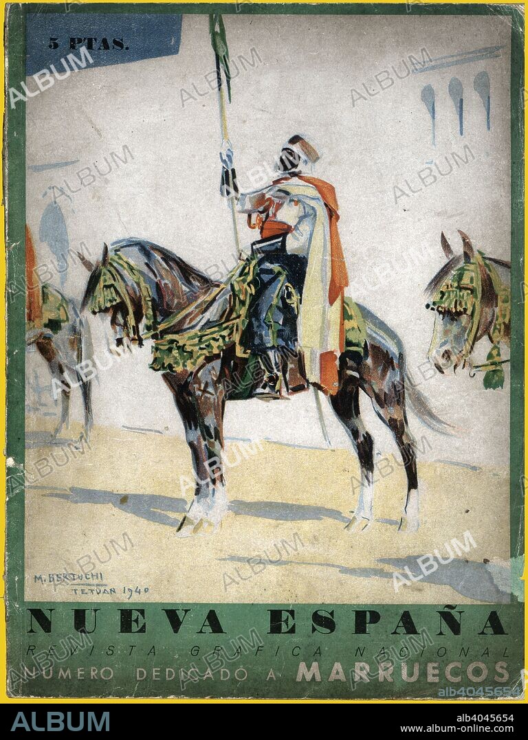 MARIANO BERTUCHI. Portada de la revista gráfica Nueva España, dedicada a Marruecos. Editada en Barcelona, mayo de 1940.
